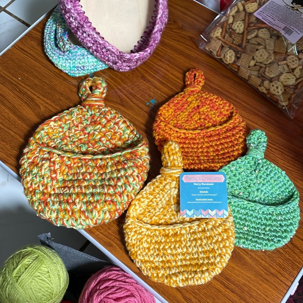 Crocheted baskets, Autumn Colors, Handmade by me. You get all 4. Autumn
